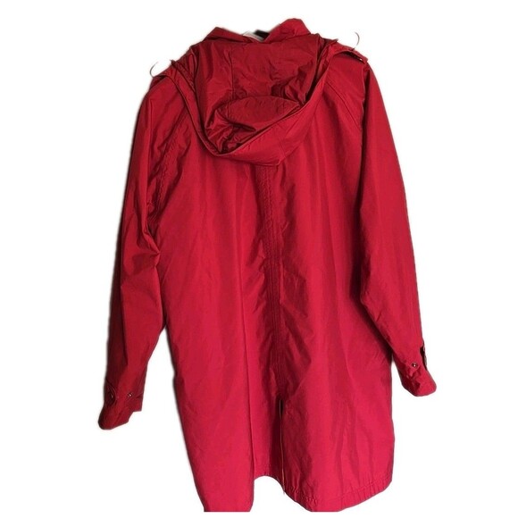 LL Bean Women's Red Hooded Knee-Length Rain Jacket Trench Coat Full Zip Size XL - Picture 6 of 8